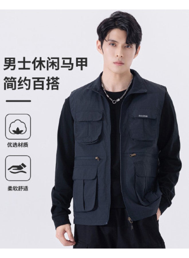 FOLUNSI stand Collar Vest Men's Workwear Jacket Spring/fall New Fashion Casual Sleeveless Waistcoat - Image 1