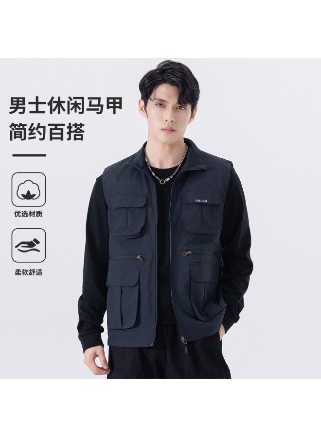 FOLUNSI stand Collar Vest Men's Workwear Jacket Spring/fall New Fashion Casual Sleeveless Waistcoat - Image 2