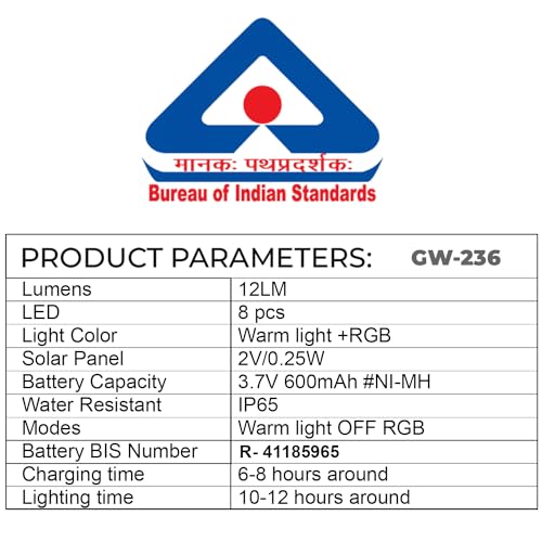 GIGAWATTS GW-236 Solar Deck Light | BIS Approved 600mAh Ni-MH Battery| IP65 Waterproof LED Step Light for Outdoor Stairs Fence Pathway Yard Railing Terrace and Balcony (Warm White + RGB, Pack of 1) - Image 2