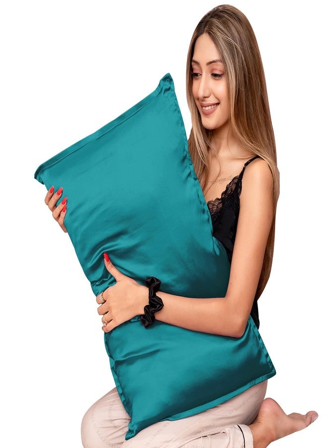 Furbo Pure Mulberry Silk Pillowcases | Premium Silk Pillow Covers for Hair Fall Control & Skin Care | Anti-Acne, Wrinkle-Free, Cooling, Soft & Smooth | Teal (Pack of 2) - Image 1