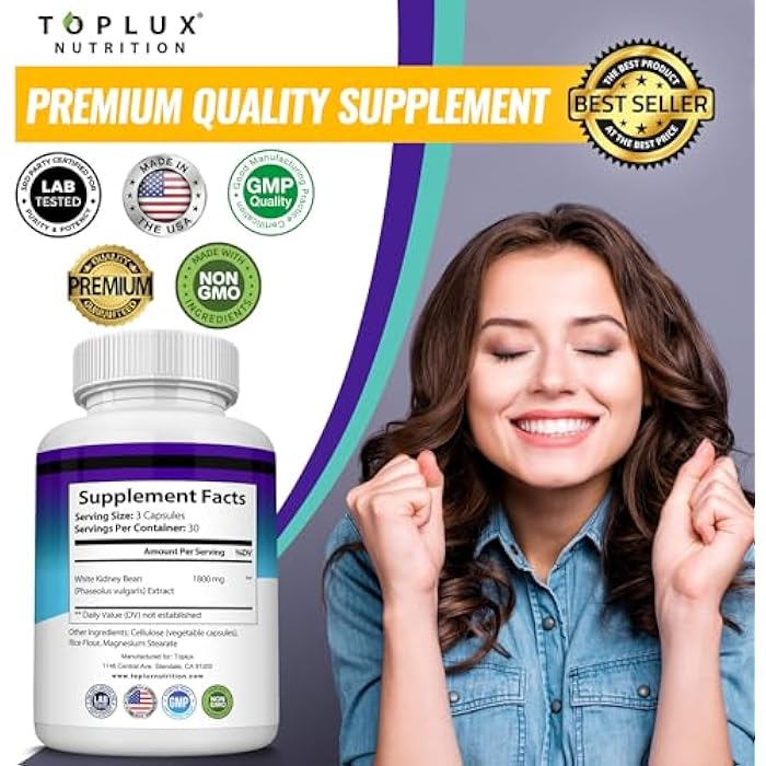 Toplux Keto Blocker Pills White Kidney Bean Extract - 1800 mg Natural Ketosis, Support Keto Diet, for Men Women, 90 Capsules, Supplement - Image 5