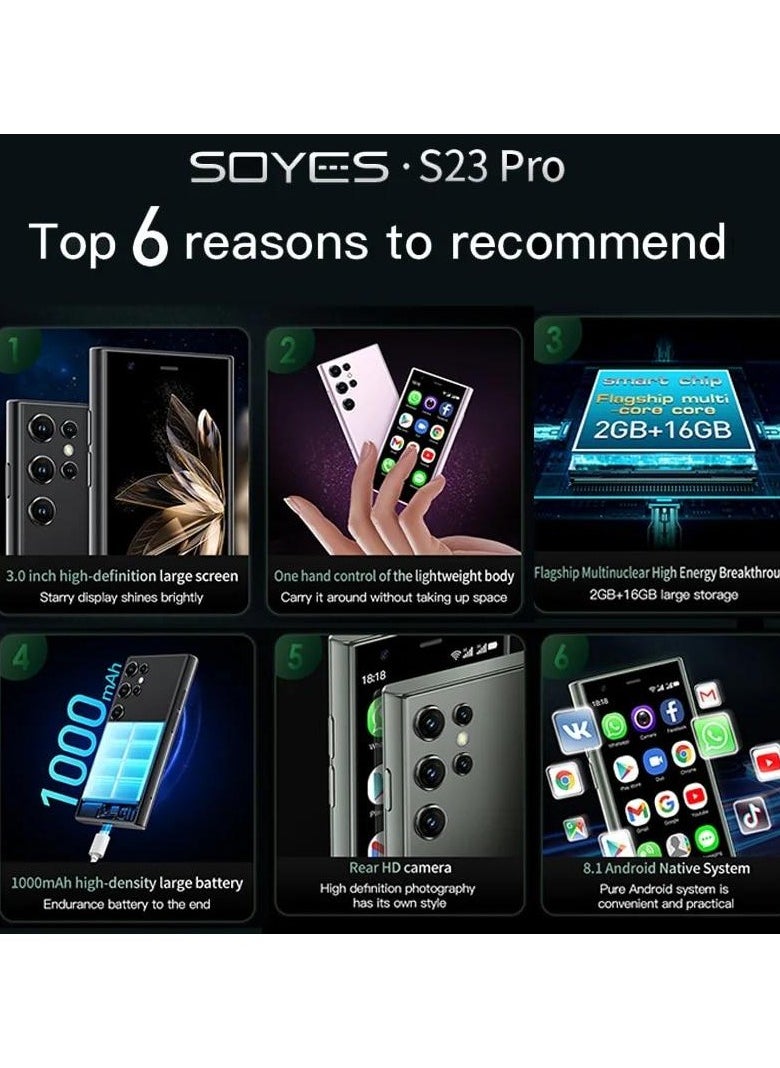 SOYES - Soyes S23 Pro Mini Smartphone - Android 8.1, 2GB RAM , 16GB Storage, Dual SIM, 3.0'' HD Display, 1000mAh Battery, WIFI, Bluetooth, 3G Connectivity - Compact Mobile Phone for On-the-Go - Image 1