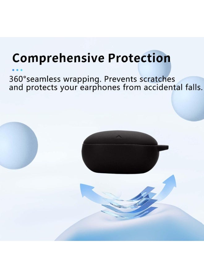 for Anker Soundcore Liberty 4 NC Case, Soft Silicone Cover, with Carabiner Lanyard Cleaning Kit, Black - Image 2