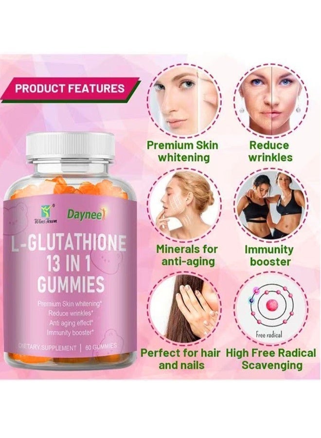 Daynee L Glutathione With Collagen Chewable Supplements For Skin Care Anti-Aging  Whitening And Brightening  Dietary Supplements 60 Gummies - Image 1