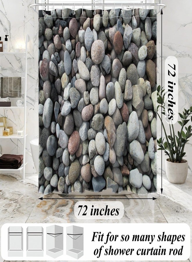 LB Stones Shower Curtain River Bed Gravel Rock Cobblestone Natural Shower Curtain Sets for Bathroom Decor, 72W x 72H Waterproof Polyester Fabric Shower Curtain with Hooks - Image 3
