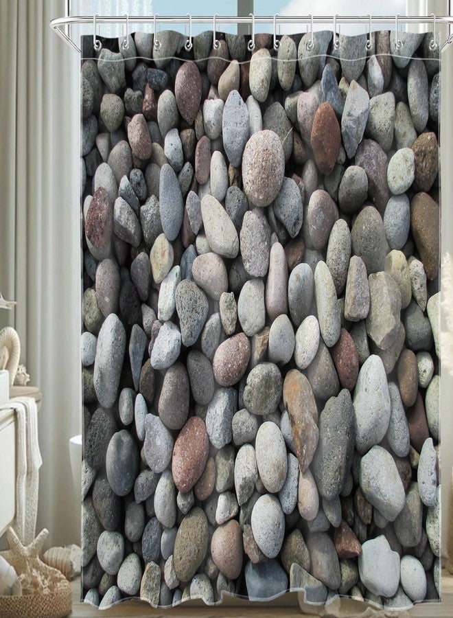 LB Stones Shower Curtain River Bed Gravel Rock Cobblestone Natural Shower Curtain Sets for Bathroom Decor, 72W x 72H Waterproof Polyester Fabric Shower Curtain with Hooks - Image 2