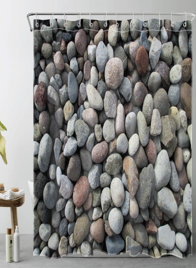 LB Stones Shower Curtain River Bed Gravel Rock Cobblestone Natural Shower Curtain Sets for Bathroom Decor, 72W x 72H Waterproof Polyester Fabric Shower Curtain with Hooks - Image 1