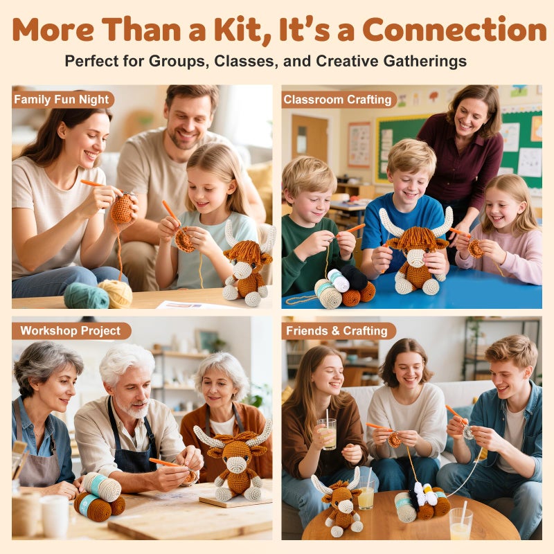 Faircosy Learn to Crochet Beginner Kit: All in One Highland Cow Crochet DIY Kit with Yarn, Crochet Hooks, Video Guide - Make Adorable Cow for Women, Teens & Adults - Great Learning Craft Gift - Image 5
