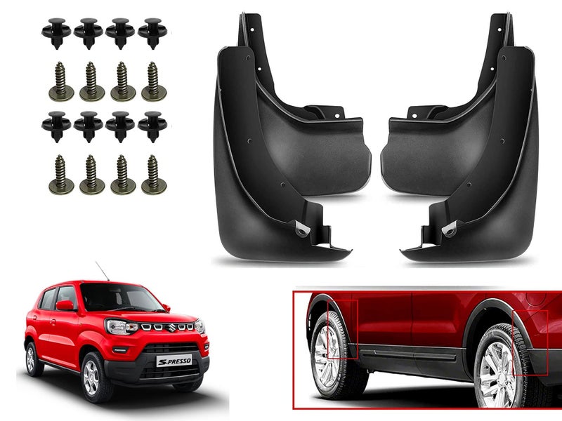 Auto Pearl Car Heavy Duty Cup Type Mud Flaps Splash Guards || O.E Type Custom Front and Rear Mud Flap Guard Set (Set of 4 Pcs)|Compatible with S-PRESSO | Black - Image 1