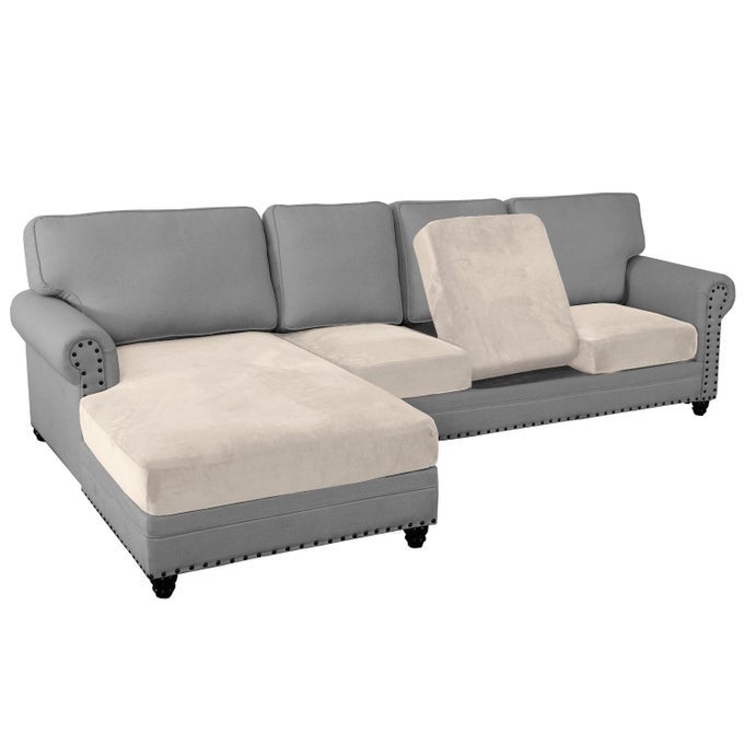 SECTIONAL COUCH COVERS 4 PIECES COUCH COVERS FOR SOFA VELVET SEPARATE COUCH COVER L SHAPE FOR LEFTRIGHT CHAISE3 SEATER 1 CHAISEIVORY