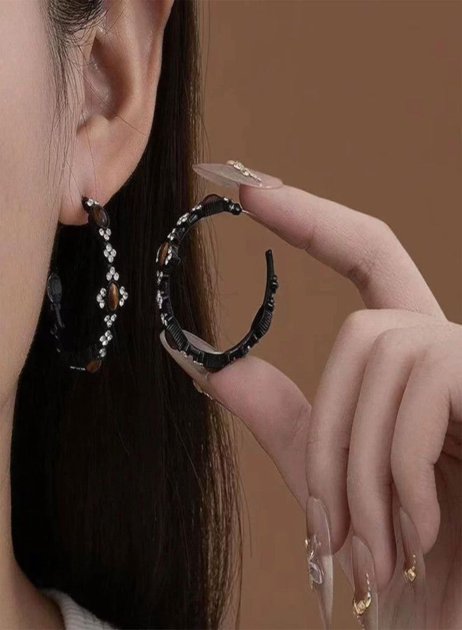 Novearring أقراط حلقية بنية اللون للنساء، أقراط مرصعة بأحجار الراين باللونين الأسود والذهبي، مجوهرات كلاسيكية مميزة، فساتين سهرة رسمية باللونين الأسود والذهبي للنساء - Image 2
