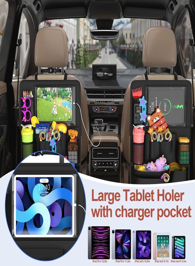 Oneyus Backseat Car Organizer with Touch Screen,Car Organizer Kick Mats Back Seat Protector with 10 Storage Pockets,Car Seat Back Organizers Storage for Snacks Drinks Toy Umbrellas for Kids Road Trip - Image 2