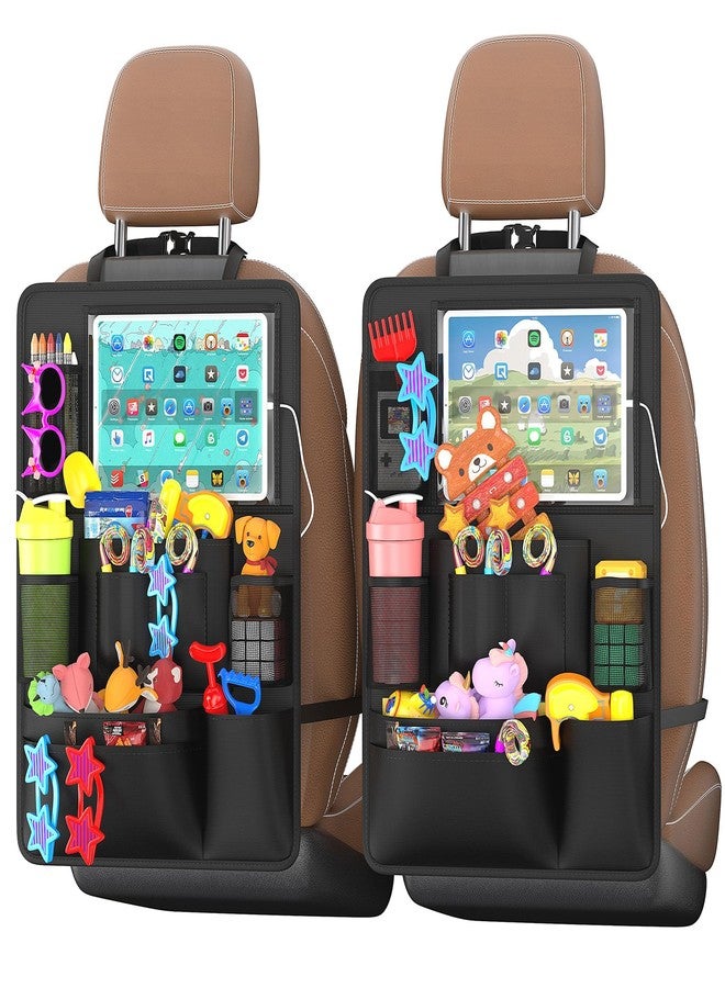 Oneyus Backseat Car Organizer with Touch Screen,Car Organizer Kick Mats Back Seat Protector with 10 Storage Pockets,Car Seat Back Organizers Storage for Snacks Drinks Toy Umbrellas for Kids Road Trip - Image 1
