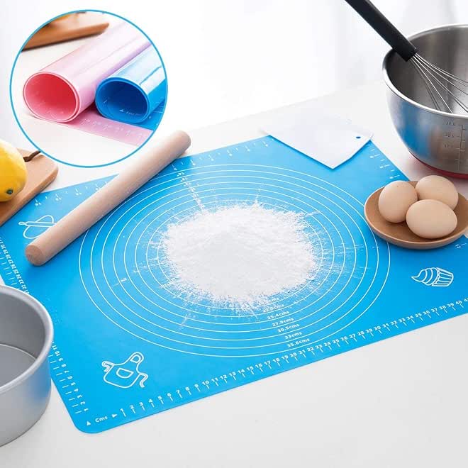 Non Stick Silicon Baking Roti Mat for Kitchen, Pastry Rolling Measurements Liner Heat Resistance Table Placemat Stretchable Reusable Nonstick Fondant Rolling Sheet, 48x38cm (Multicolor)