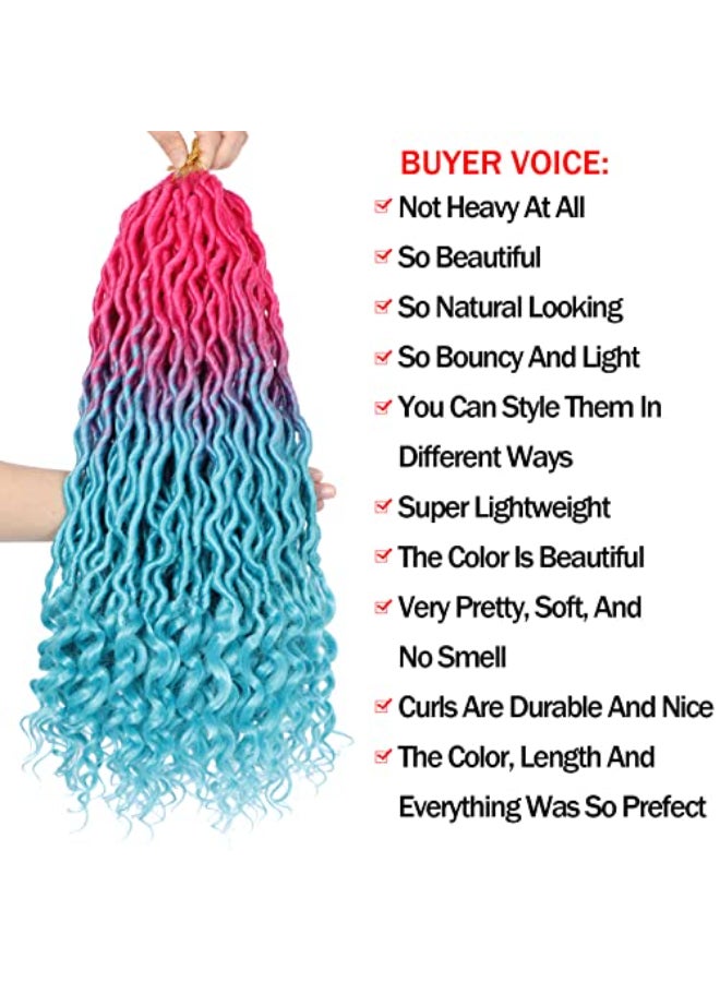 Ms Aloe Curly Faux Locs Crochet Hair 5Pack 120 Strands Pink Lake Blue Ombre Wavy With Curly Ends Pre Looped Goddess Locs for Black Women 20inch PinkLake Blue - Image 3