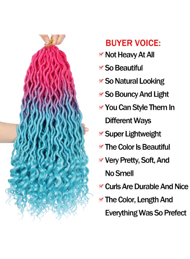 Ms Aloe Curly Faux Locs Crochet Hair 5Pack 120 Strands Pink Lake Blue Ombre Wavy With Curly Ends Pre Looped Goddess Locs for Black Women 20inch PinkLake Blue - Image 4
