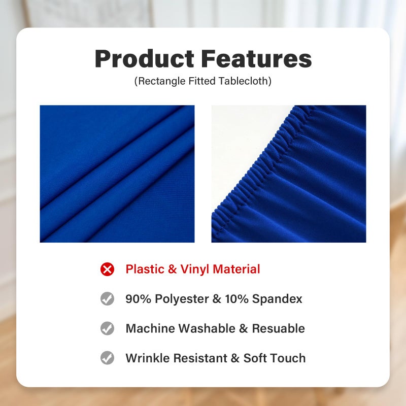 NEWISHER Fitted Rectangle Tablecloth 24 X 48 Inch Elastic Table Cloth For 4Ft Table  Stretch Spandex Table Cover Royal Blue Washable Polyester Table Top Cap Cover For Dining Picnic Camping Indoor And Outdoor - Image 4