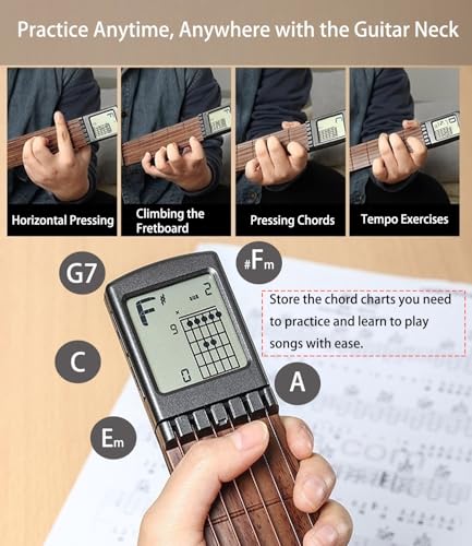Moreup Pocket Guitar Chord Practice Tool, Portable Guitar Neck for Trainer Beginner w/a Rotatable Chords Chart Screen Battery Included - Image 3