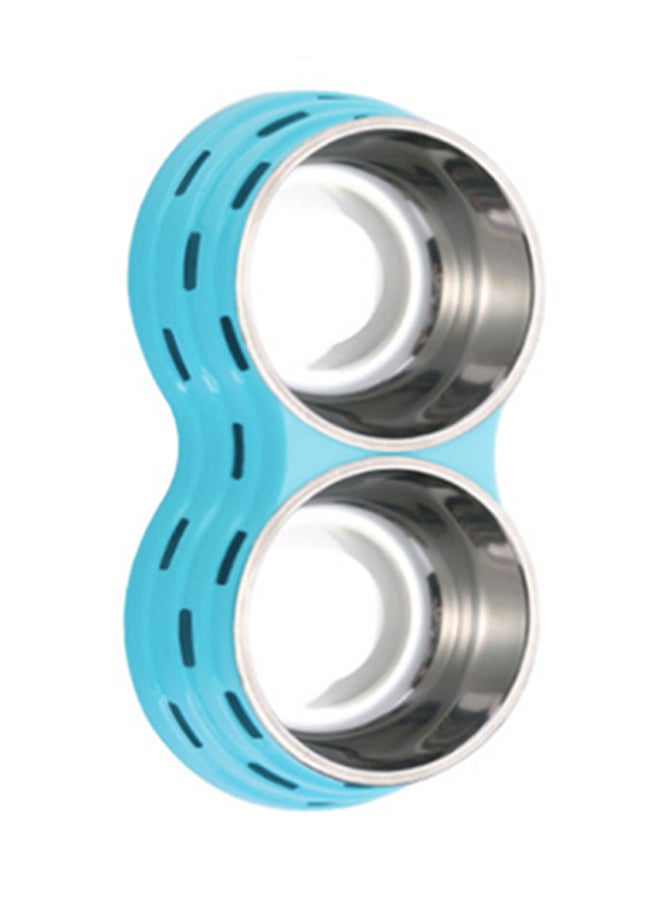 Removable Dual Pet Feeding Bowl Blue/Silver - Image 3