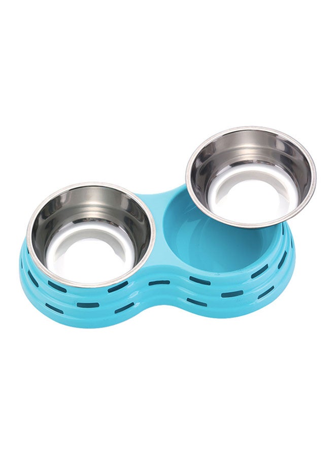 Removable Dual Pet Feeding Bowl Blue/Silver - Image 2