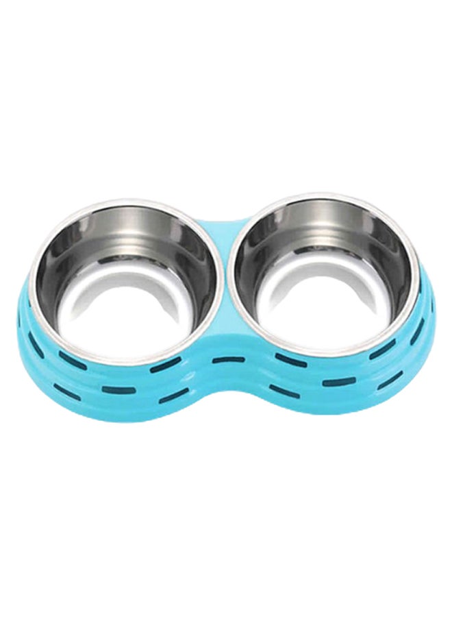 Removable Dual Pet Feeding Bowl Blue/Silver - Image 1