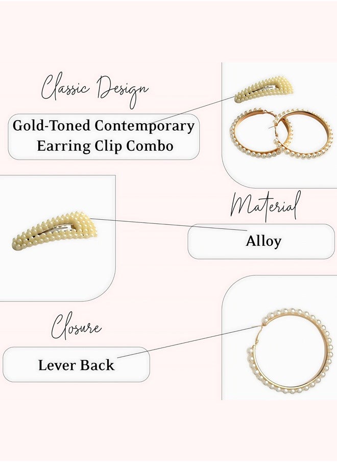Just Peachy - Just Peachy Gold-Toned Contemporary Earring Clip Combo ? Elegant & Modern Design, Versatile Gold-Toned Finish, Perfect for Any Occasion, Comfortable Clip-On Style, Ideal for Fashion-Forward Looks - Image 1