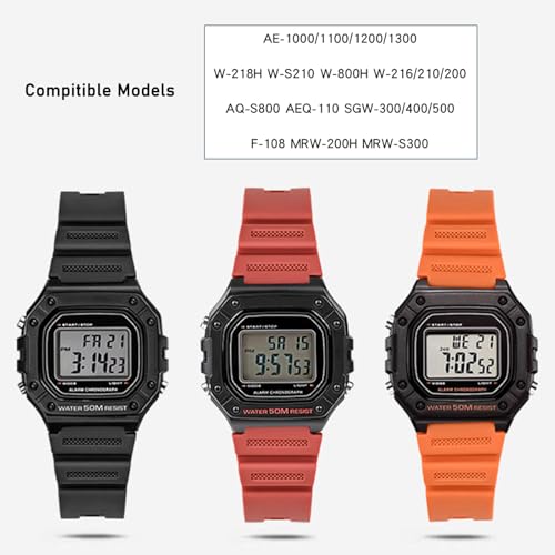 Lijinlan Natural Resin Replacement Watch Band Compatible with Casio W218H W-219H AE1200WH AE-1300WH W800H SGW-300H F-108WH Waterproof Rubber strap (Black) - Image 3