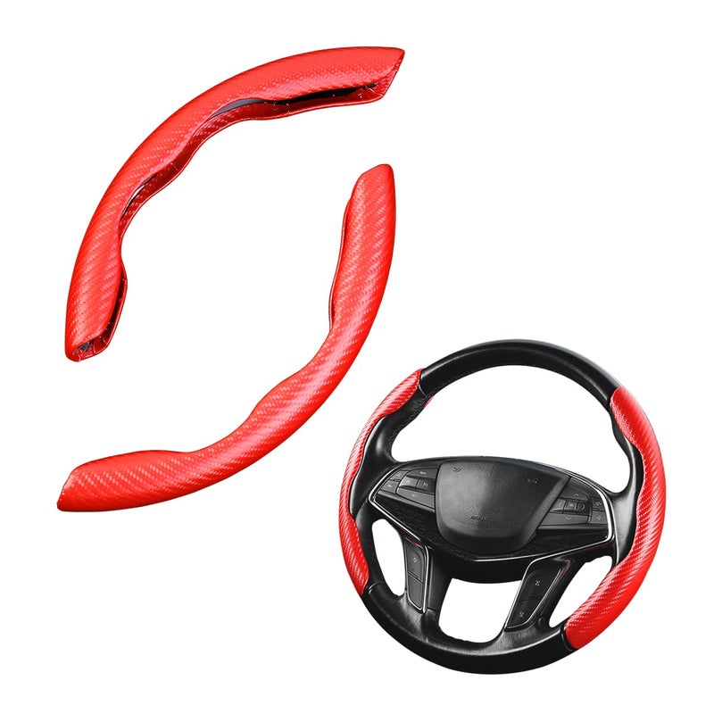 Steering Wheel Cover 2PCS Segmented Steering Wheel Protector Carbon Fiber AntiSlip and Durable Car Accessory Universal Fit for Most CarsSUVs Carbon Fiber Red