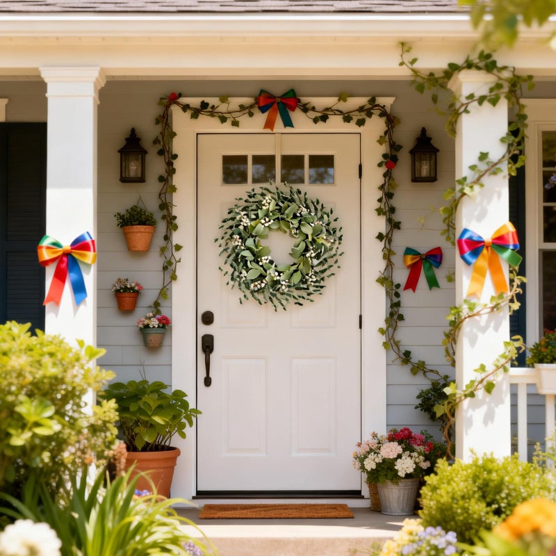 Bibelot Greenery Leaves Boxwood Wreath for Front Door, 22 Inch Green Wreath with White Berries & Lambs Ear, All Season Wreaths for Indoor Outdoor Home Decor - Image 5