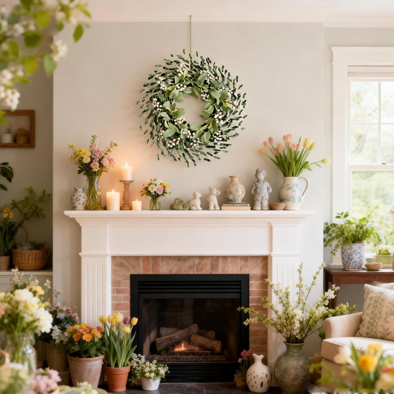 Bibelot Greenery Leaves Boxwood Wreath for Front Door, 22 Inch Green Wreath with White Berries & Lambs Ear, All Season Wreaths for Indoor Outdoor Home Decor - Image 2