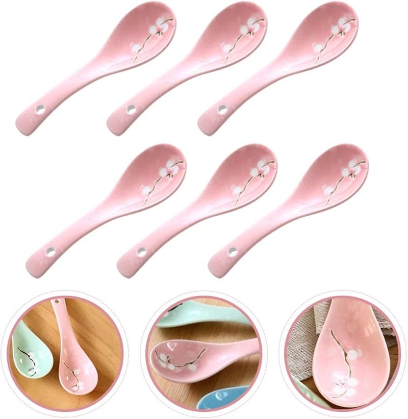 Japanese Style Ceramic Soup Spoons 6Pcs Pink Snowflake Porcelain Flatware for Dining - Image 5