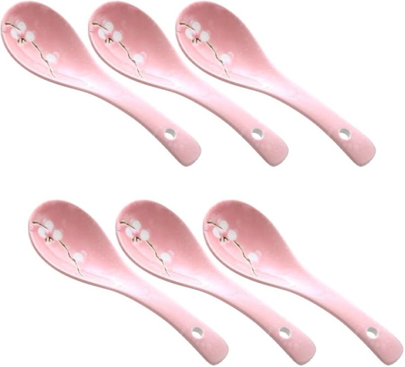 Japanese Style Ceramic Soup Spoons 6Pcs Pink Snowflake Porcelain Flatware for Dining - Image 2