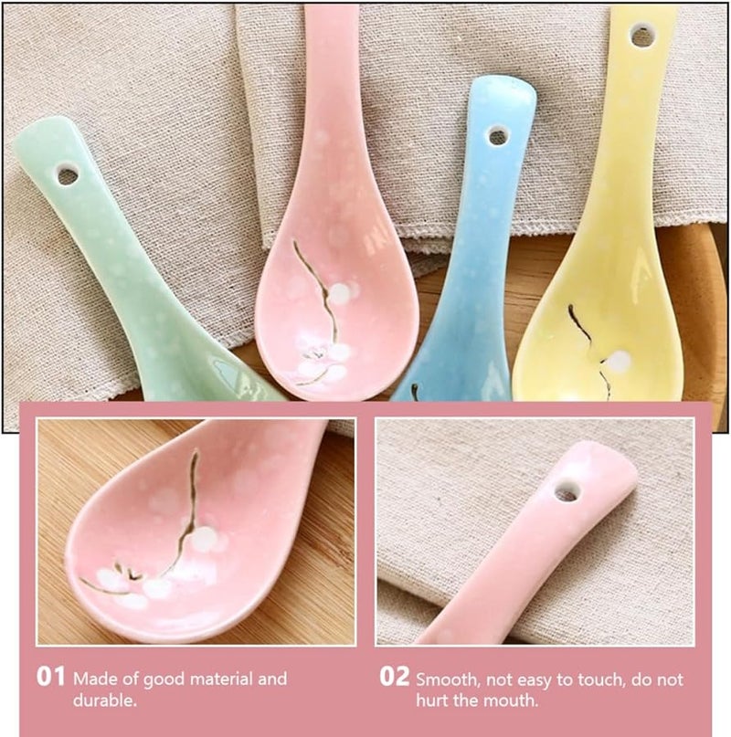 Japanese Style Ceramic Soup Spoons 6Pcs Pink Snowflake Porcelain Flatware for Dining - Image 4