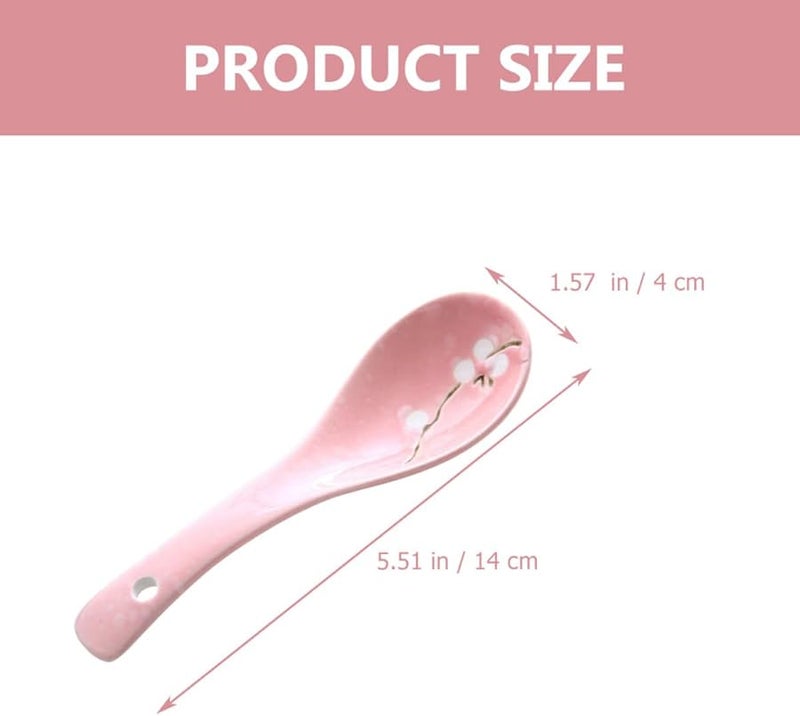 Japanese Style Ceramic Soup Spoons 6Pcs Pink Snowflake Porcelain Flatware for Dining - Image 3