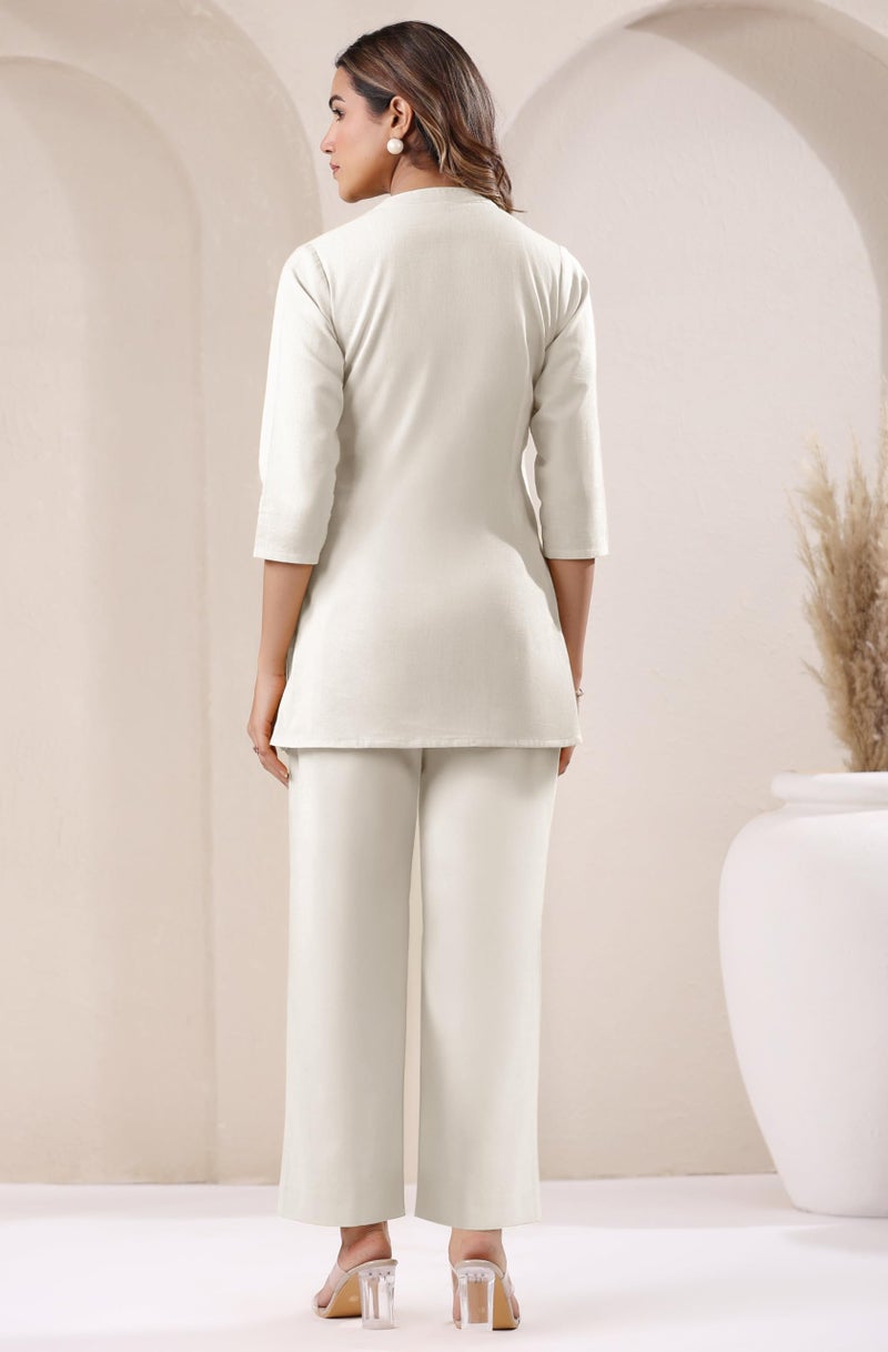 Janasya Women's Off White Linen Cotton Solid Staright Pant - Image 4