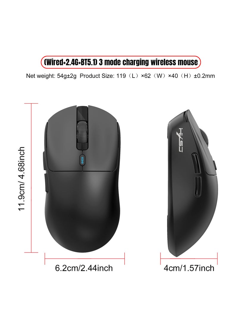 HXSJ - HXSJ T68 Three mode game mouse  Sensor PAW3311  Connection mode Wired+2.4G+BT5.1  Rate of return  125-250-500-1000Hz Default 1000Hz BLACK - Image 1