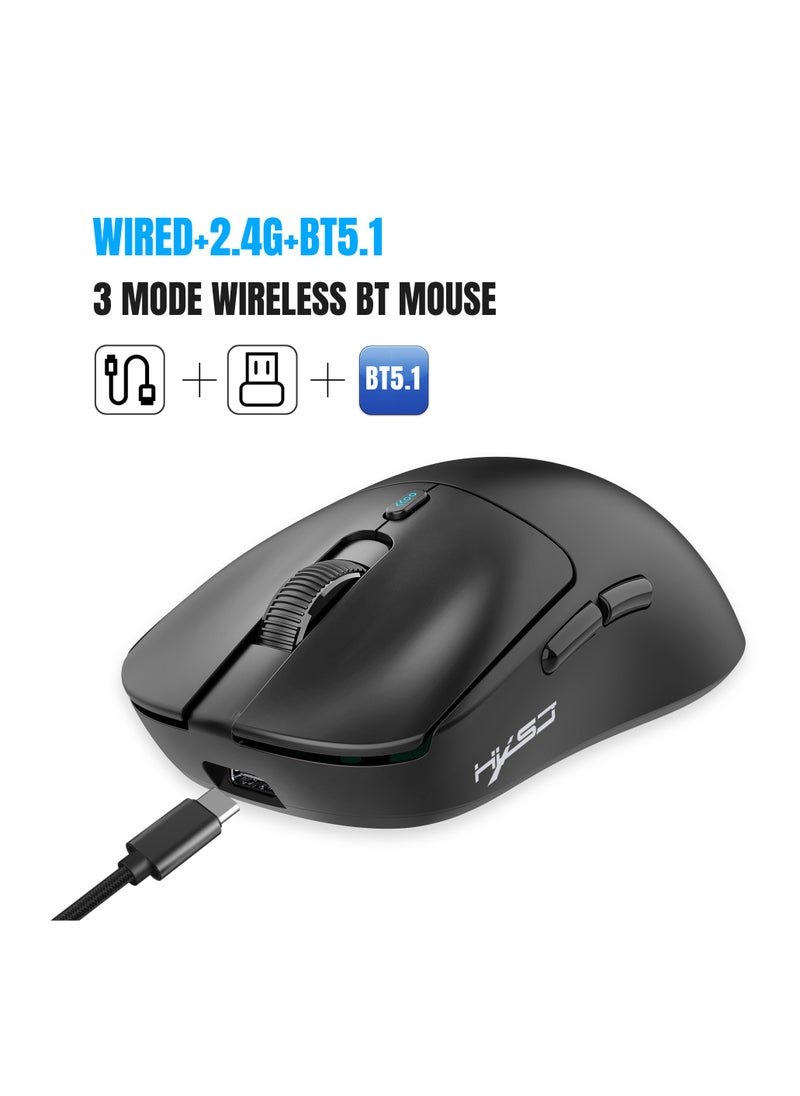 HXSJ - HXSJ T68 Three mode game mouse  Sensor PAW3311  Connection mode Wired+2.4G+BT5.1  Rate of return  125-250-500-1000Hz Default 1000Hz BLACK - Image 1