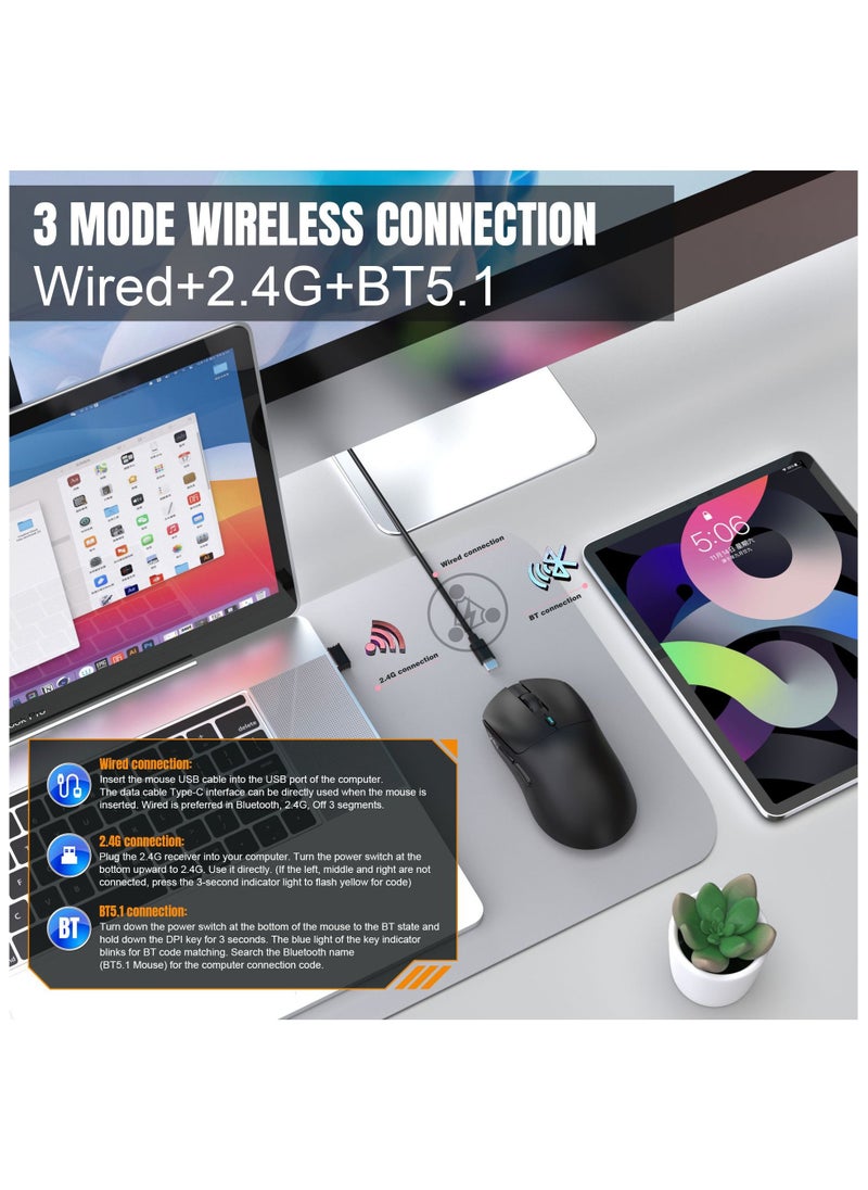 HXSJ - HXSJ T68 Three mode game mouse  Sensor PAW3311  Connection mode Wired+2.4G+BT5.1  Rate of return  125-250-500-1000Hz Default 1000Hz BLACK - Image 1