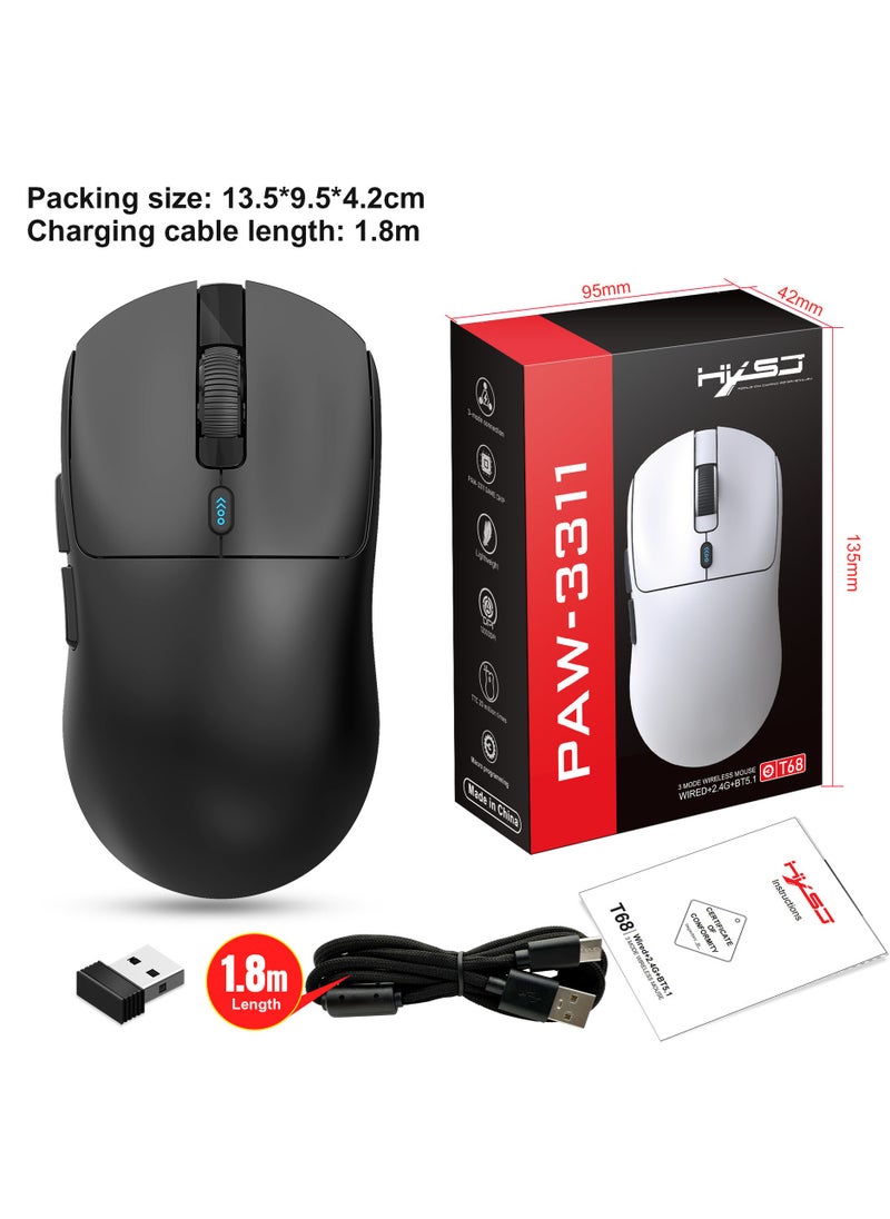 HXSJ - HXSJ T68 Three mode game mouse  Sensor PAW3311  Connection mode Wired+2.4G+BT5.1  Rate of return  125-250-500-1000Hz Default 1000Hz BLACK - Image 1