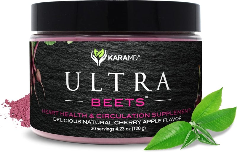 KaraMD UltraBeets  Delicious Beetroot Superfood Powder  Natural Vegan Friendly NonGMO  Gluten Free Nitric Oxide Booster Supplement  Supports Circulation  Energy 30 Concentrated Servings - Image 1