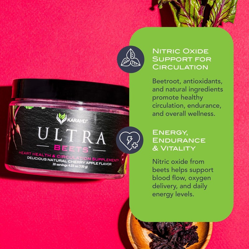 KaraMD UltraBeets  Delicious Beetroot Superfood Powder  Natural Vegan Friendly NonGMO  Gluten Free Nitric Oxide Booster Supplement  Supports Circulation  Energy 30 Concentrated Servings - Image 3