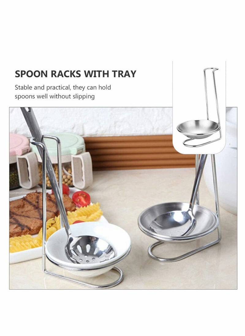 KASTWAVE 2pcs Stainless Steel Double Ladles Holder Vertical Spoon Rest Cooking Utensils Stand Tray or Hotpot Restaurant, Buffet, Fast Food Restaurant Kitchen Decor  - Image 4