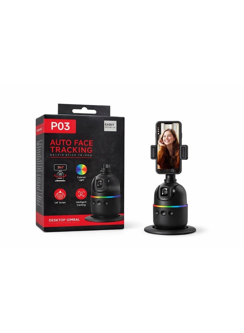 P03 Auto Face Tracking Desktop Gimbal 360° Smart Phone Holder – AI Intelligent Tracking, No App Required, 1/4” Tripod Mount, Gesture Control, Selfie Stick Tripod Stand - Image 1