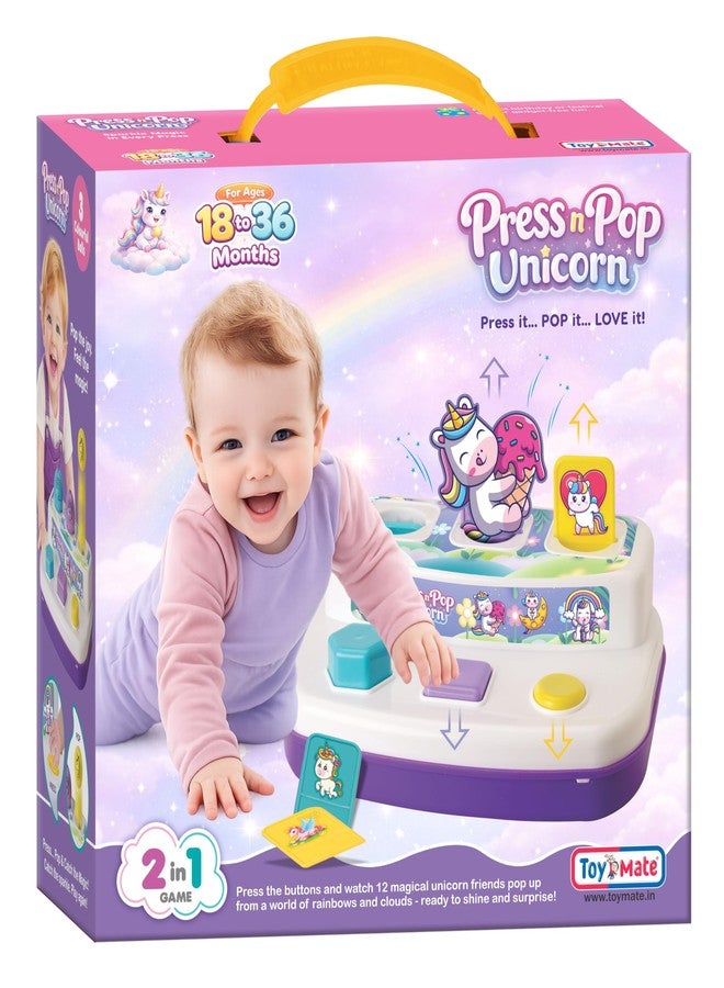Toymate Press n Pop Unicorn Toy for 18-36 Months | Interactive Pop Up Toy with 6 Unicorn Plates & 3 Balls | Sensory Learning, Fine Motor Skills Toddler - Image 1