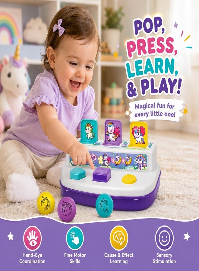 Toymate Press n Pop Unicorn Toy for 18-36 Months | Interactive Pop Up Toy with 6 Unicorn Plates & 3 Balls | Sensory Learning, Fine Motor Skills Toddler - Image 5