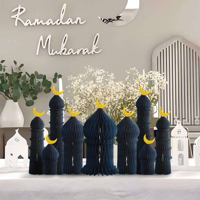 زينة طاولة مسجد ورق خلوي مطوي لرمضان مبارك، ديكور قصر هلال لعيد الفطر، زينة مناسبات حفلات مسلمة - Image 3