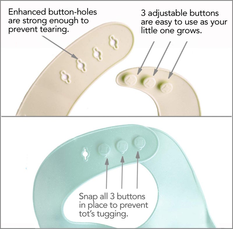 YMCF Products Baby or Toddler Feeding Set | Silicone Bib, Divided Plates, Suction Bowls & Spoons, Dishwasher-Safe, Easy-Wipe Cleaning (Beige/Sage) - Image 5
