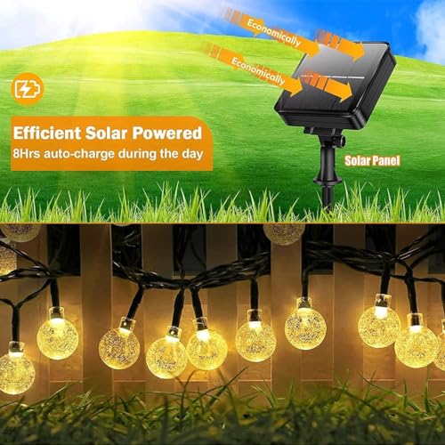 XERGY 30Led'S Crystal Globe Solar String Lights Outdoor, Waterproof Solar Outdoor Lights with 8 Lighting Modes, Solar Globe Lights for Garden Tree Patio Party Christmas (Warm White), 6.35 Meter - Image 2