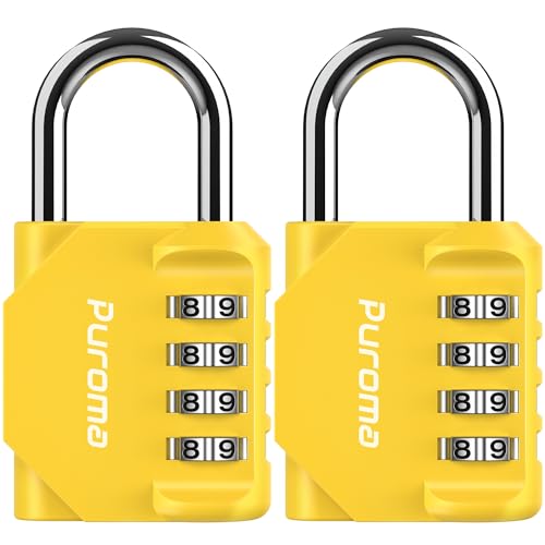 Puroma 2 Pack Combination Lock for Locker 4 Digit Outdoor Waterproof Padlock for School, Gym, Sports, Fence, Toolbox, Gate, Case, Outdoor, Hasp Storage, Cabinets (Yellow) - Image 1