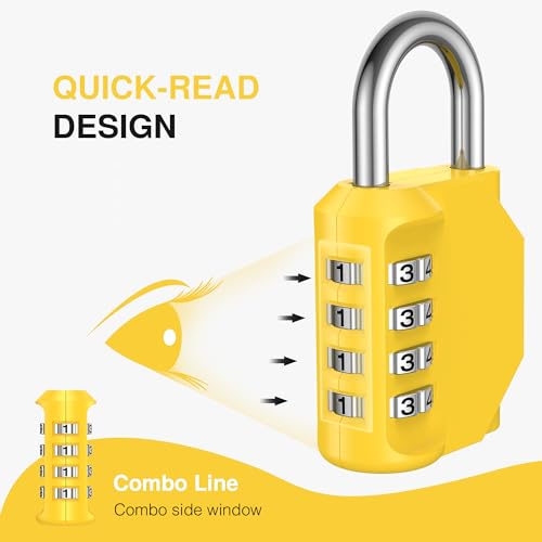 Puroma 2 Pack Combination Lock for Locker 4 Digit Outdoor Waterproof Padlock for School, Gym, Sports, Fence, Toolbox, Gate, Case, Outdoor, Hasp Storage, Cabinets (Yellow) - Image 3